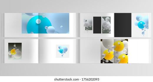 Vector layouts of horizontal presentation design templates for landscape design brochure, cover design, flyer, book design, magazine. Abstract composition with 3d balls or spheres.