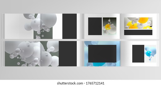 Vector layouts of horizontal presentation design templates for landscape design brochure, cover design, flyer, book design, magazine. Abstract composition with 3d balls or spheres.