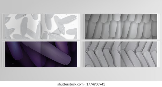 Vector layouts of horizontal presentation design templates for landscape design brochure, cover design, flyer, book design, magazine. Feathers, birds plumage in abstract style. Graphic pattern