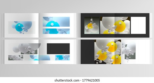 Vector layouts of horizontal presentation design templates for landscape design brochure, cover design, flyer, book design, magazine. Abstract composition with 3d balls or spheres.