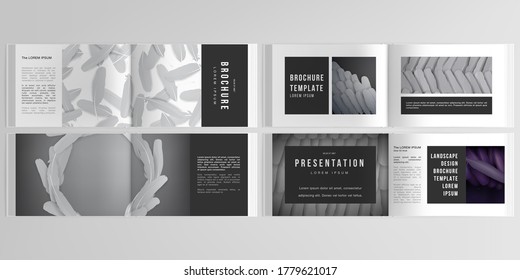 Vector layouts of horizontal presentation design templates for landscape design brochure, cover design, flyer, book design, magazine. Feathers, birds plumage in abstract style. Graphic pattern.
