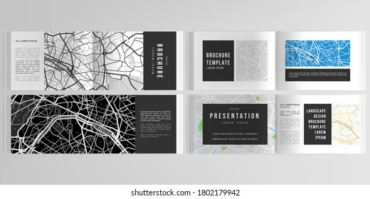 Vector layouts of horizontal presentation design templates with urban city map of Paris for landscape design brochure, cover design, flyer, book design, magazine.