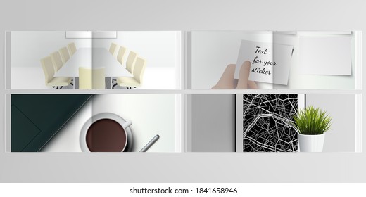 Vector layouts of horizontal presentation design templates for landscape design brochure, cover design, flyer, book design, magazine. Home office concept, study or freelance, working from home.