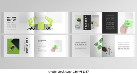 Vector layouts of horizontal presentation design templates for landscape design brochure, cover design, flyer, book design, magazine. Home office concept, study or freelance, working from home.