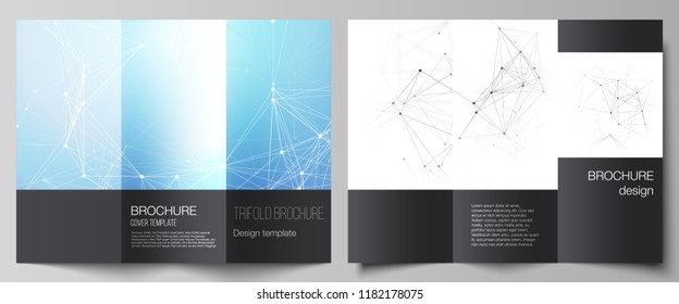 The vector layouts of modern creative covers design templates for trifold brochure or flyer. Technology, science, medical concept. Molecule structure, connecting lines and dots. Futuristic background