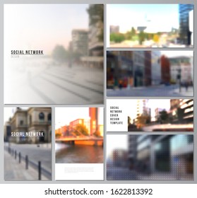 Vector layouts of modern social network mockups for cover design, website design, website backgrounds or advertising mockups. Halftone effect decoration with dots. Dotted pattern decoration.