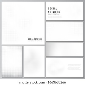 Vector layouts of modern social network mockups for cover design, website design, website backgrounds or advertising. Halftone effect decoration with dots. Dotted pattern for grunge style decoration.