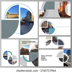 Vector layouts of modern social network mockups for cover design, website design, website backgrounds or advertising. Background with abstract circle round banners. Corporate business concept template