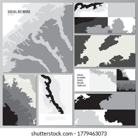 Vector layouts of modern social network mockups in popular formats for cover design, website design, website backgrounds, advertising. Landscape background decoration, halftone pattern grunge texture.