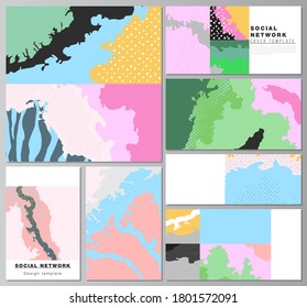 Vector layouts of modern social network mockups for cover design, website design, website backgrounds or advertising mockups. Japanese pattern template. Landscape background decoration in Asian style.