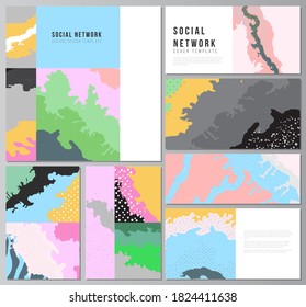 Vector layouts of modern social network mockups for cover design, website design, website backgrounds or advertising mockups. Japanese pattern template. Landscape background decoration in Asian style.