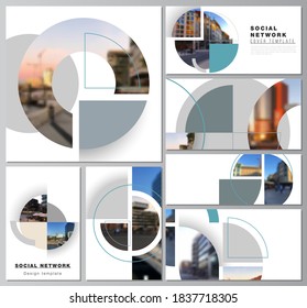 Vector layouts of modern social network mockups for cover design, website design, website backgrounds or advertising. Background with abstract circle round banners. Corporate business concept template