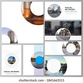Vector layouts of modern social network mockups for cover design, website design, website backgrounds or advertising mockups. Background template with rounds, circles for IT, technology. Minimal style