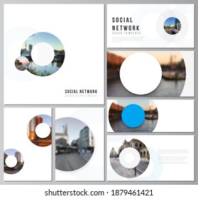 Vector layouts of modern social network mockups for cover design, website design, website backgrounds or advertising mockups. Background template with rounds, circles for IT, technology. Minimal style