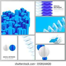 Vektorgrafiken von modernen sozialen Netzwerken sind für Cover-Design, Website-Design, Website-Hintergründe oder Werbung konzipiert. 3D-Rendervektorzusammensetzung mit dynamischen, geometrisch-blauen Formen in Bewegung