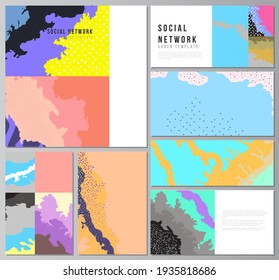 Vector layouts of modern social network mockups for cover design, website design, website backgrounds or advertising mockups. Japanese pattern template. Landscape background decoration in Asian style.