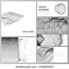 Vector layouts of modern social network mockups for cover design, website design, website backgrounds or advertising. Abstract 3d digital backgrounds for futuristic minimal technology concept design.