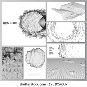 Vector layouts of modern social network mockups for cover design, website design, website backgrounds or advertising. Abstract 3d digital backgrounds for futuristic minimal technology concept design.