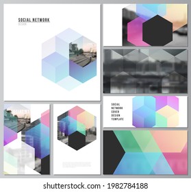 Vector layouts of modern social network mockups in popular formats with abstract shapes and colors for cover design, website design, website backgrounds or advertising mockups.