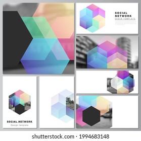 Vector layouts of modern social network mockups in popular formats with abstract shapes and colors for cover design, website design, website backgrounds or advertising mockups.