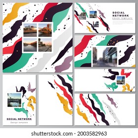 Vector layouts of modern social network mockups for cover design, website design, website backgrounds or advertising mockups, creative agency, corporate, business, portfolio, pitch deck, startup.