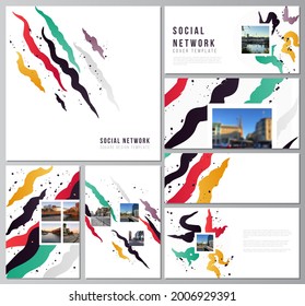 Vector layouts of modern social network mockups for cover design, website design, website backgrounds or advertising mockups, creative agency, corporate, business, portfolio, pitch deck, startup.