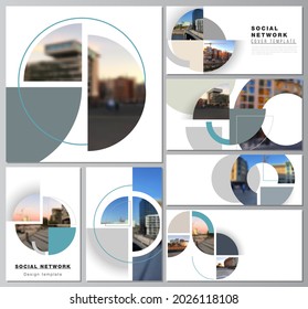 Diseños vectoriales de modernas maquetas de redes sociales para diseño de portadas, diseño de sitios web, fondos de sitios web o publicidad. Fondo con pancartas redondas de círculo abstractas. Plantilla de concepto de negocio corporativo