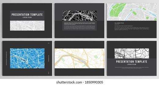 Vector layouts of presentation design templates with urban city map of Paris for brochure, cover design, flyer, book design, magazine, poster.