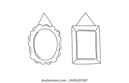 Vector layouts. Set simple linear frames. Doodle, hand drawn collection of blank templates for text design. Congratulatory or wedding frames, space for text, photos.