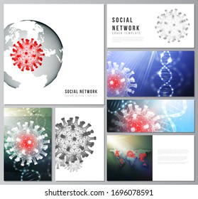 Vector layouts of social network mockups for cover design, website design, website backgrounds or advertising. 3d medical background of corona virus. Covid 19, coronavirus infection. Virus concept.