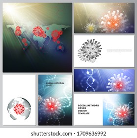 Vector layouts of social network mockups for cover design, website design, website backgrounds or advertising. 3d medical background of corona virus. Covid 19, coronavirus infection. Virus concept.