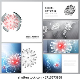 Vector layouts of social network mockups for cover design, website design, website backgrounds or advertising. 3d medical background of corona virus. Covid 19, coronavirus infection. Virus concept.