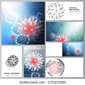 Vector layouts of social network mockups for cover design, website design, website backgrounds or advertising. 3d medical background of corona virus. Covid 19, coronavirus infection. Virus concept.