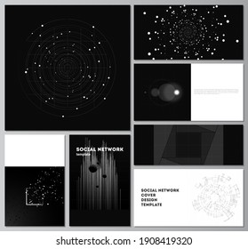 Vector layouts of social network mockups for cover design, website design, website backgrounds or advertising.Black color technology background. Digital visualization of science, medicine,tech concept