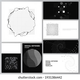 Vector layouts of social network mockups for cover design, website design, website backgrounds or advertising. Abstract technology black color science background. Digital data. High tech concept.