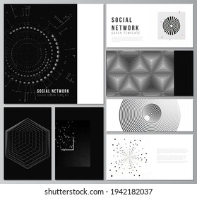 Vector layouts of social network mockups for cover design, website design, website backgrounds or advertising.Black color technology background. Digital visualization of science, medicine,tech concept