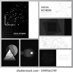 Vector layouts of social network mockups for cover design, website design, website backgrounds or advertising.Black color technology background. Digital visualization of science, medicine,tech concept