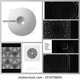 Vector layouts of social network mockups for cover design, website design, website backgrounds or advertising.Black color technology background. Digital visualization of science, medicine,tech concept