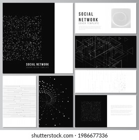Diseños vectores de maquetas de redes sociales para diseño de portadas, diseño de sitios web, fondos de sitios web o publicidad. Resumen de la tecnología color negro fondo de la ciencia. Datos digitales. Concepto de alta tecnología.