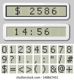 Vector LCD Display Pixel Font - Number Symbol Characters