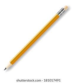 Vector lead pencil with yellow eraser isolated on white background
