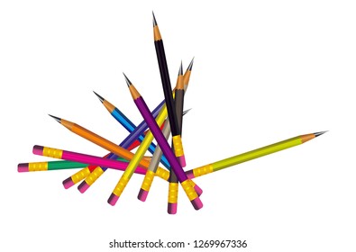 Vector of lead sharp color pencil on white background with realistic 3D wooden color pencils on white background