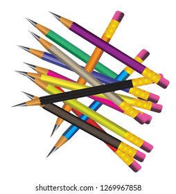 Vector of lead sharp color pencil on white background with realistic 3D wooden color pencils on white background