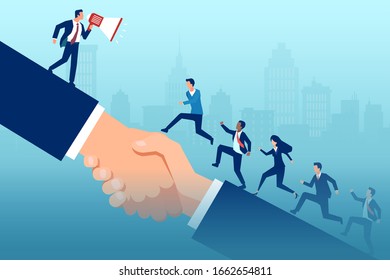 Vector Of A Leader Businessman Recruiting New Business Team Making An Announcement In Megaphone 