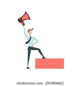 Vector Leader with a Loudspeaker in His Hand, Motivational Speaker, Design Element Isolated on White Background.