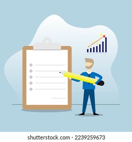 Vector leader man hold pencil point at document board about check list business concept illustration