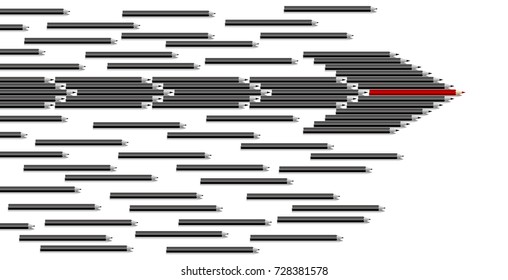 Vector leadership concept of red pencil in group of black pencil