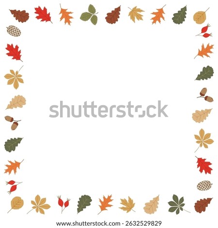 Vector leaf autumn sqare frame in red, green, yellow and brown colors on white background