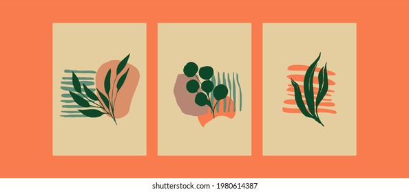 vector leaf, botanical, tropical, with orange and cream color, for poster or background