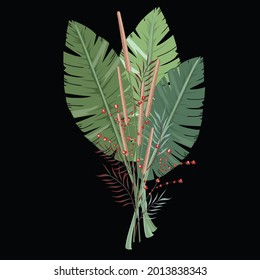 Vector leaf bouquet design: leaf motif sketch for design.Wedding vector invite card Watercolor designer element.watercolor leafs. floral illustration, Leaf and buds. Botanic composition.